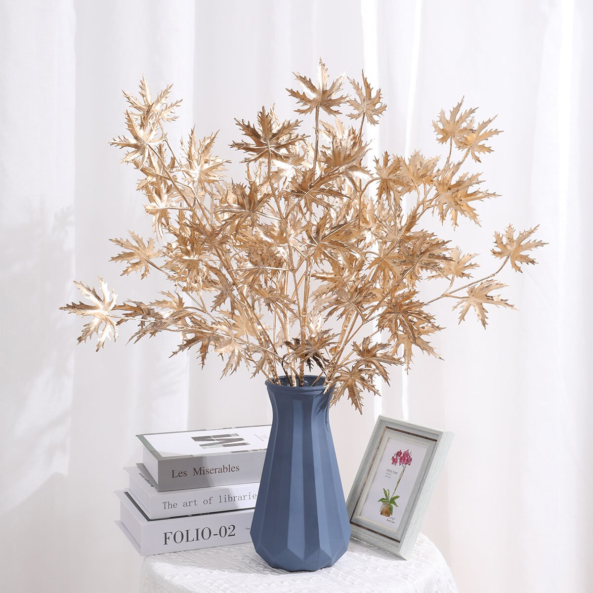 Golden Artificial Plant  Maple Eucalyptus Leaf Fake Plant Leaves Branch for Home Bedroom Office Decor Wedding Xmas Flower Decor