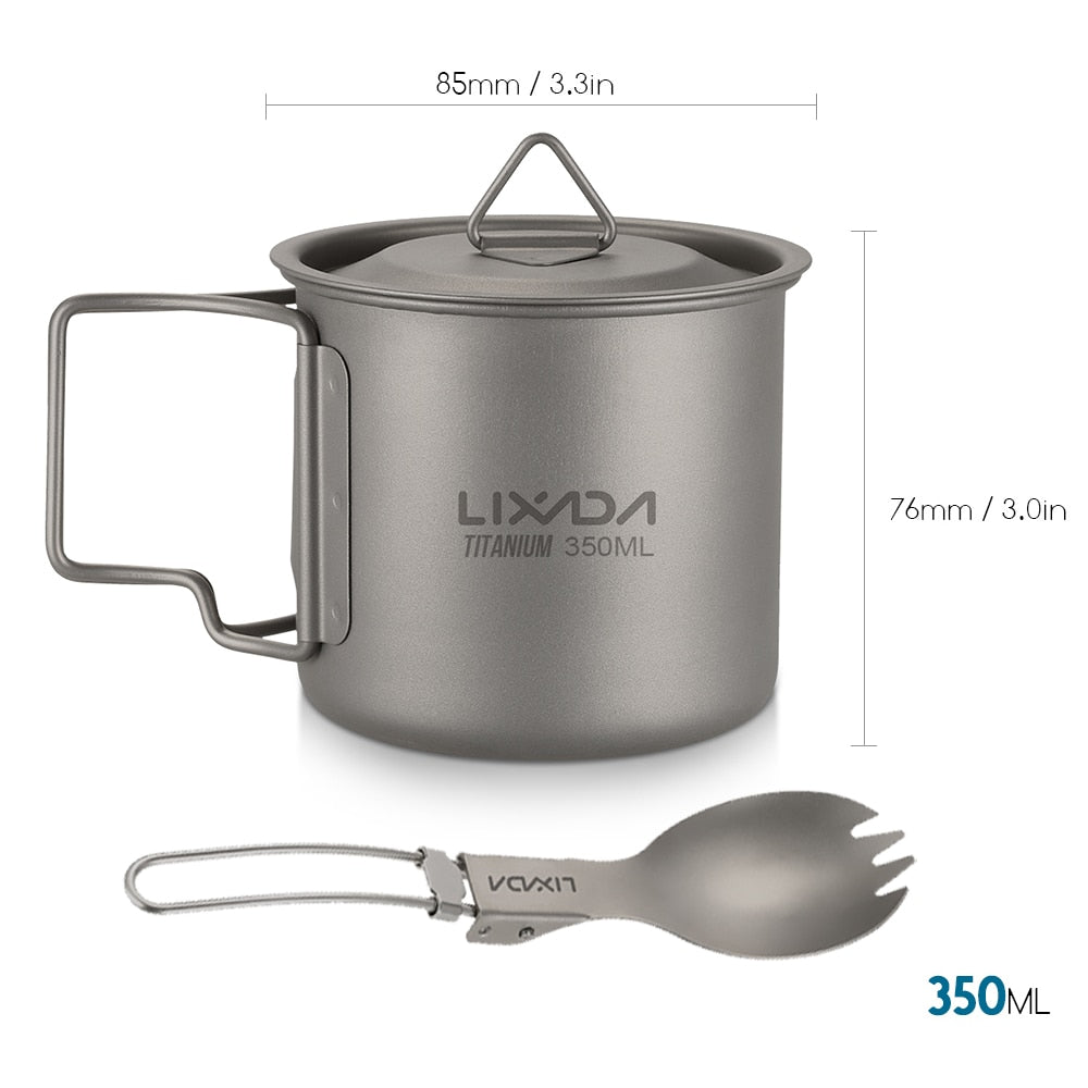 Lixada Ultralight Titanium Cup Portable Camping Picnic Water Cup Mug with Foldable Handle 300ml/350ml/420ml/550ml/650ml/750ml