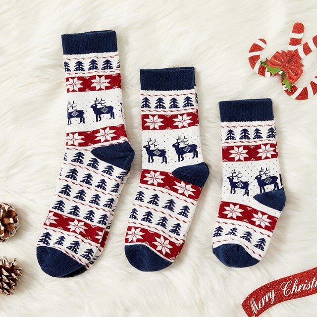 Christmas Socks For Dad Mom Daughter Son Matching Clothes Outfits Christmas Adult Baby Kids Elk Cartoon Pattern Jacquard Socks