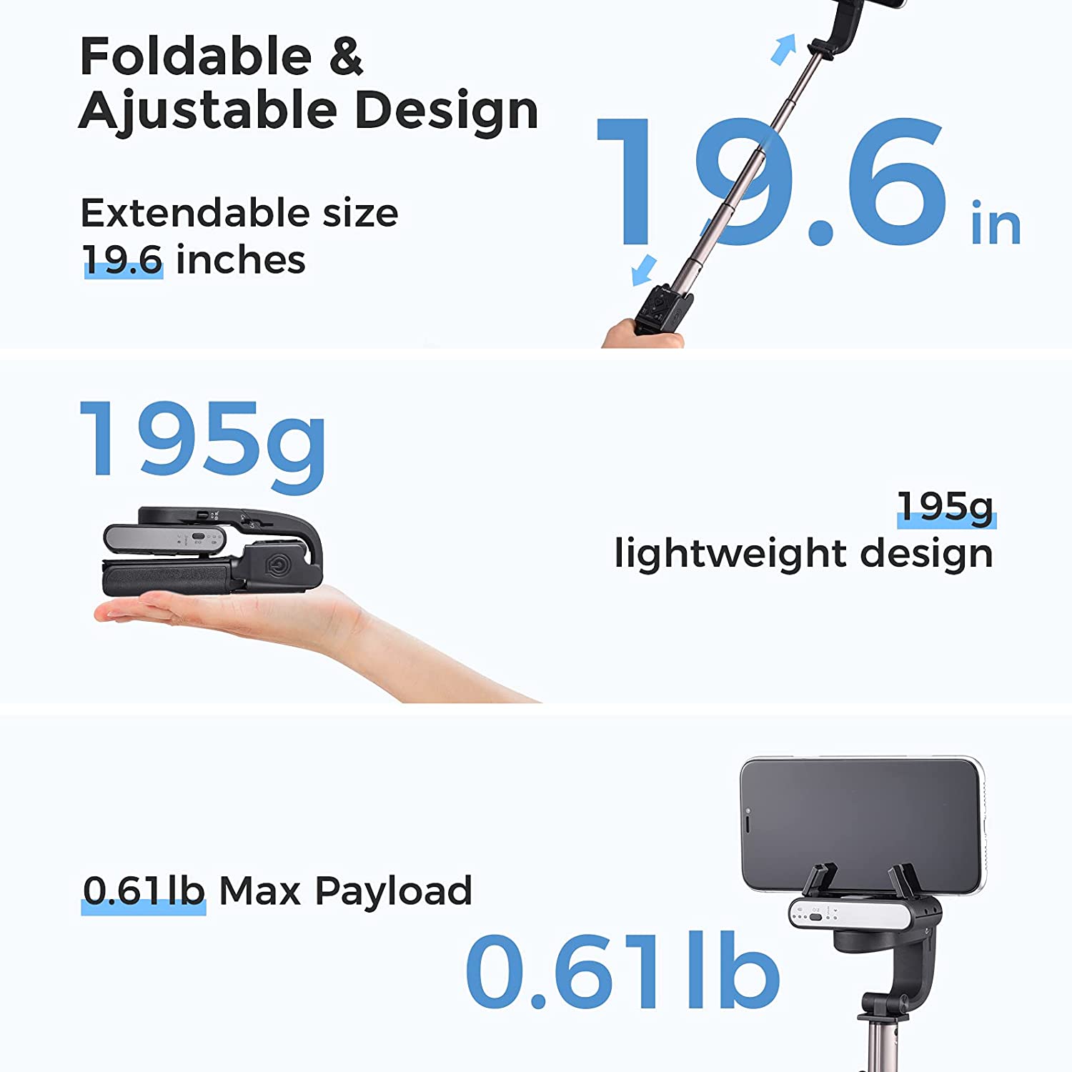 Hohem iSteady Q Handheld Gimbal Stabilizer Phone Selfie Stick Extension Rod Adjustable Tripod with Remote Control for Smartphone