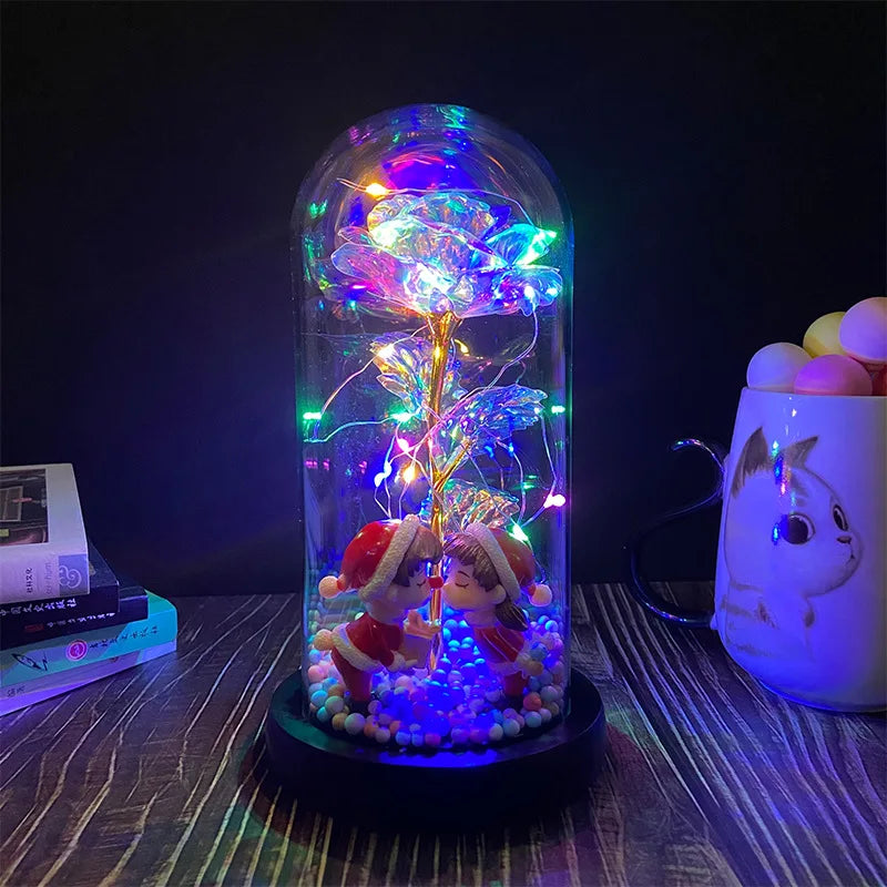 Romantic Rose In Glass Dome With LED Light valentine's Gift for 2024