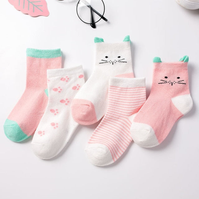 5 Pair/Lot Children Socks Cotton Boy Girl Baby Infant Cute Cartoon Soft Warm Stripe Fashion For Autumn Winter Kids Sport Socks