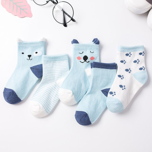 5 Pair/Lot Children Socks Cotton Boy Girl Baby Infant Cute Cartoon Soft Warm Stripe Fashion For Autumn Winter Kids Sport Socks