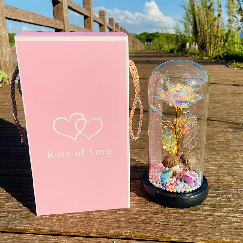 Romantic Rose In Glass Dome With LED Light valentine's Gift for 2024