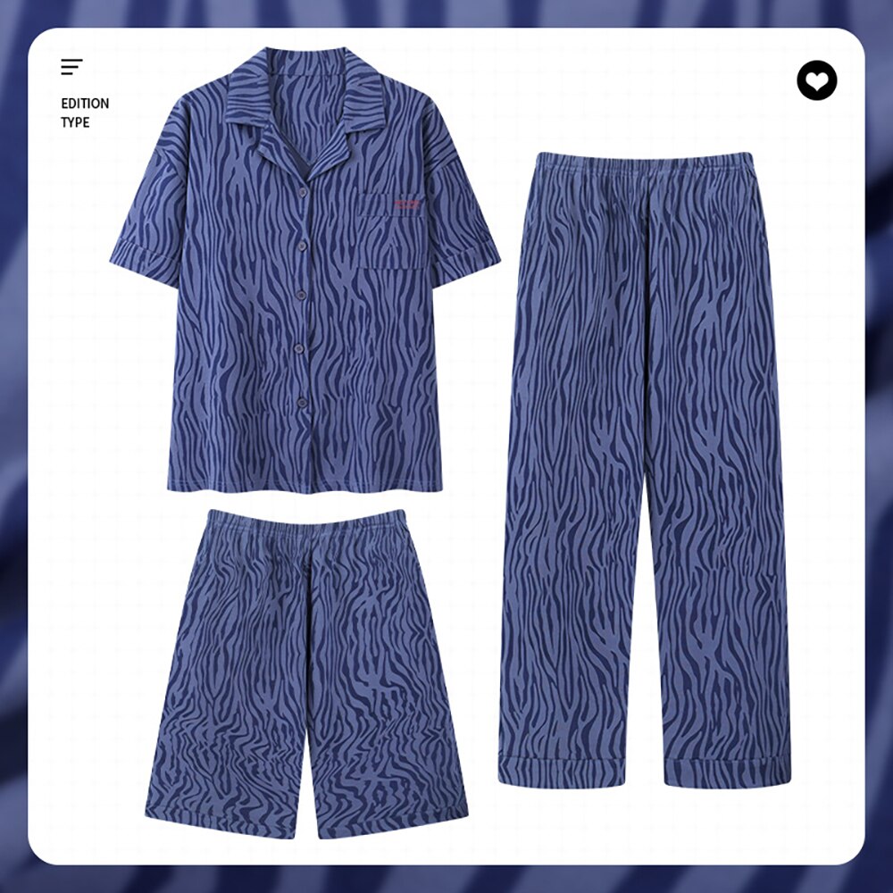 Sleepwear Elastic Waist Shorts+Long Pijama Pants