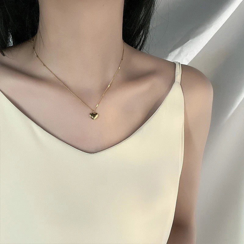 Couple Cavicle Chain Geometric Heart-shaped Light Luxury Temperament Simple Sweet Love Pendant Necklace Jewelry Gift