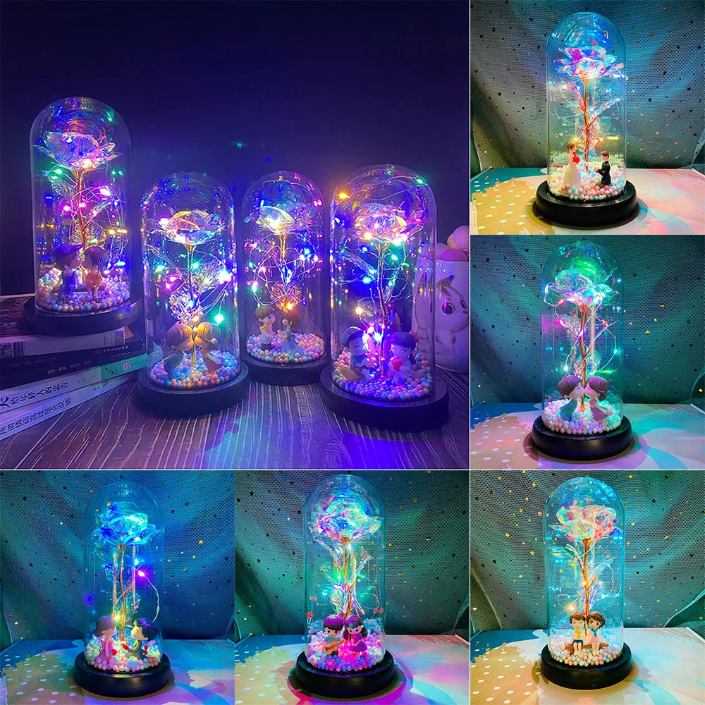 Romantic Rose In Glass Dome With LED Light valentine's Gift for 2024