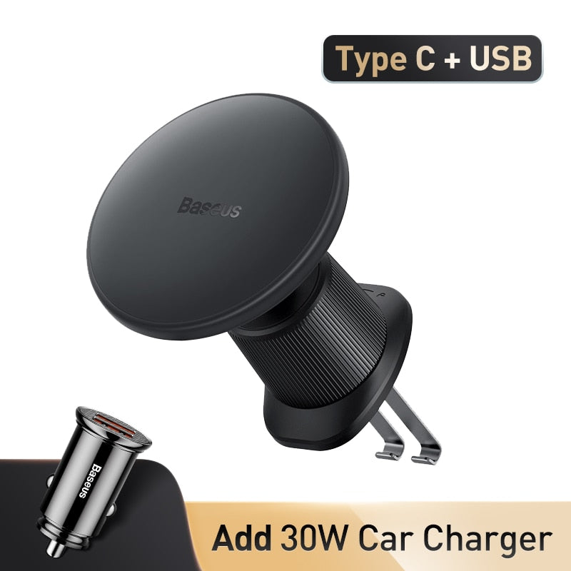Baseus 15W Fast Charging Car Charger Holder Magnetic Car Phone Holder Wireless Charger For iPhone 14 13 12 Pro Max Light Effect