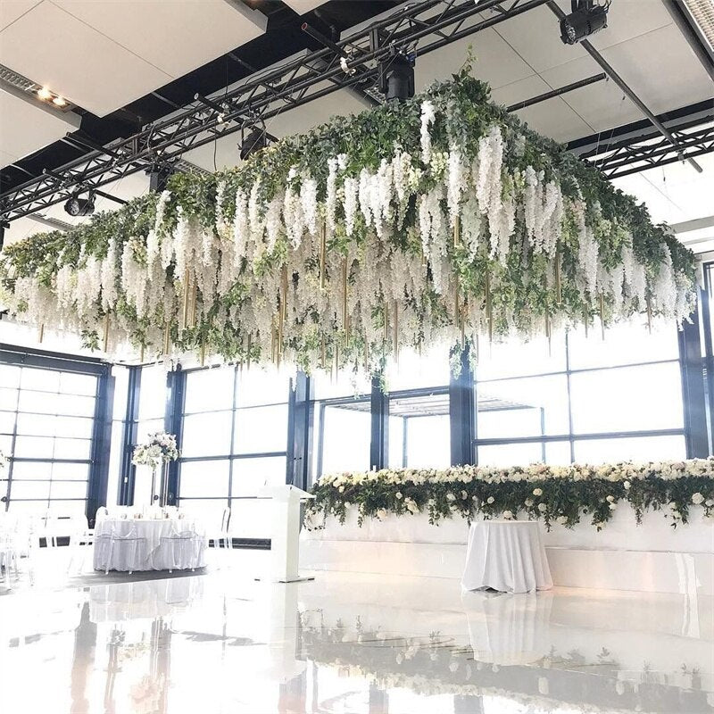 Fake Wisteria Artificial Flower Vine Ivy Leaf Garland for Wedding Arch Flower Decor Home Wall Plant Flower Decor 110cm Wisteria