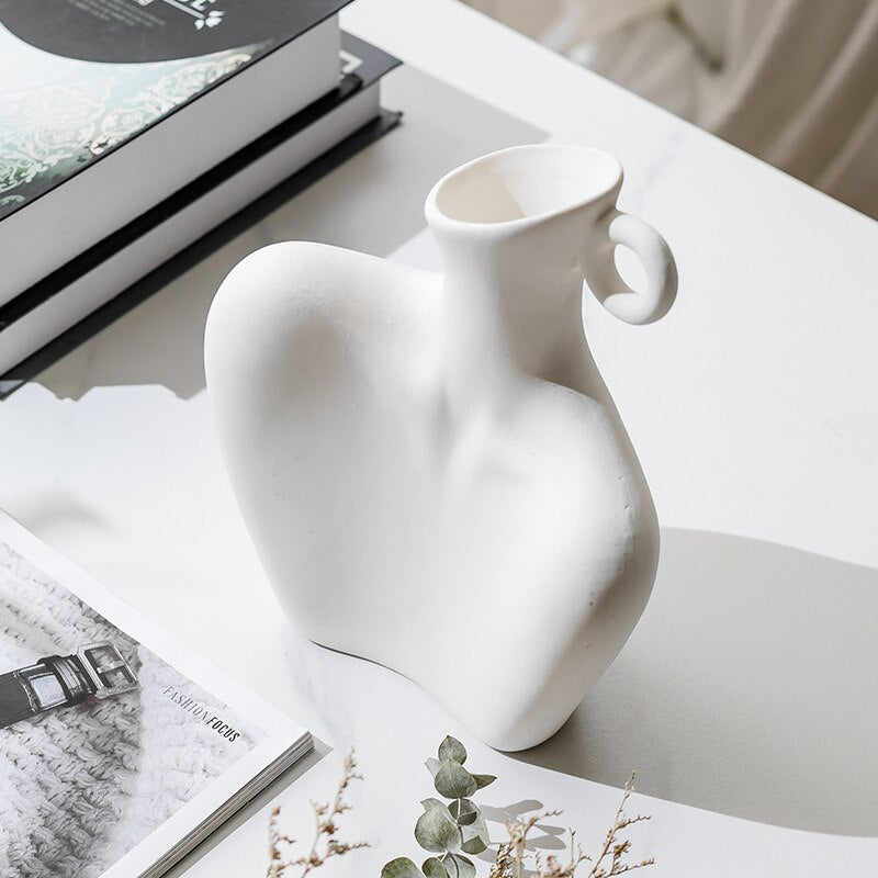 Fashionable Milky White Nordic Ceramic Human Clavicle Vase Decor Gift For Artistic Ornament For Home, Office