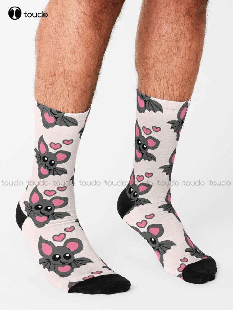 Cute Baby Bat Pink Socks Halloween Socks For Boys Unisex Adult Teen Youth Socks Design Happy Cute Socks  Creative Funny Socks