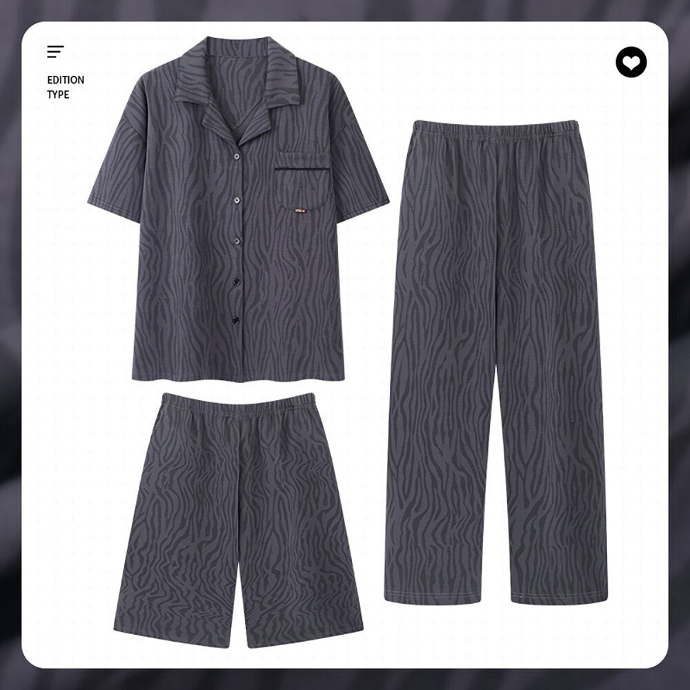 Sleepwear Elastic Waist Shorts+Long Pijama Pants