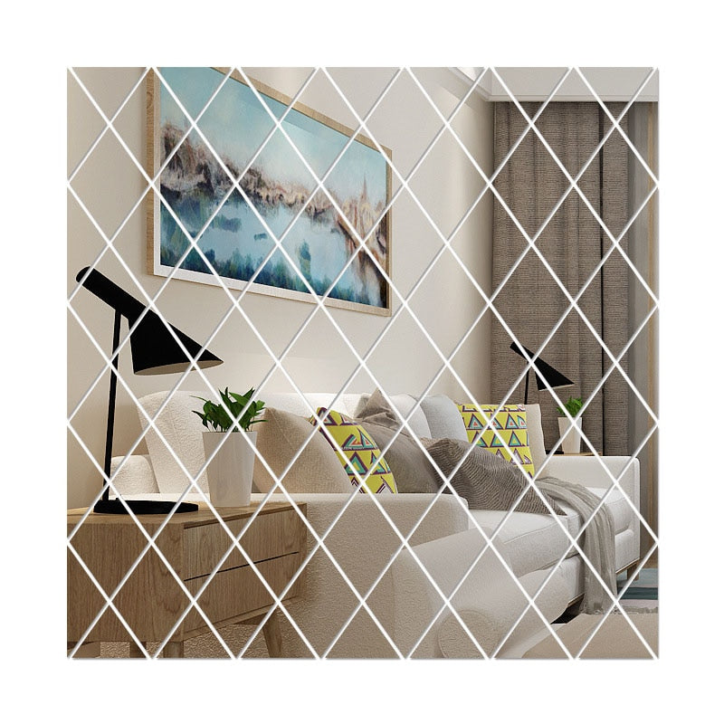 17/32/58Pcs 3D Mirror Wall Sticker DIY Diamond Triangle Acrylic Wall Sticker Living Room Home Decoration Bed Bath and Table