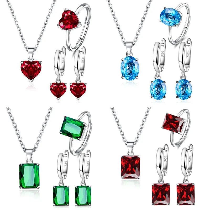 Luxury Elegant 925 Sterling Silver Heart Zircon Jewelry Sets For Wome