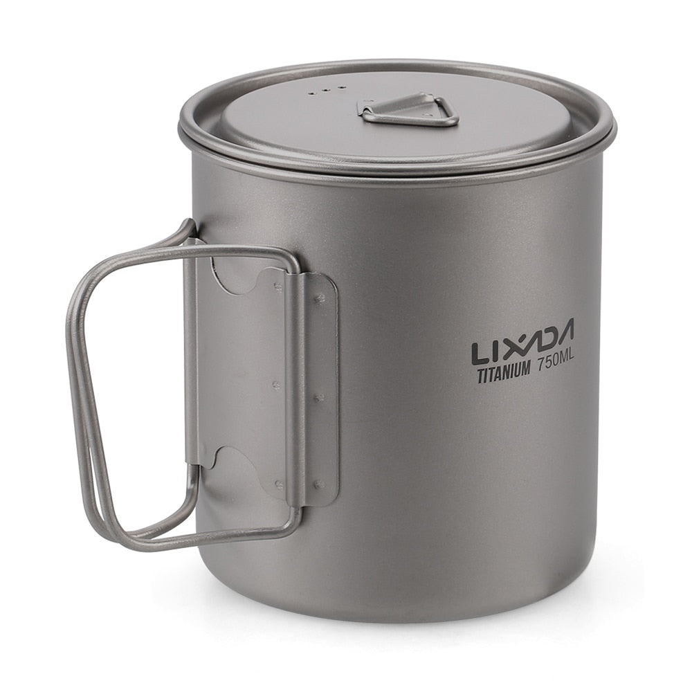 Lixada Ultralight Titanium Cup Portable Camping Picnic Water Cup Mug with Foldable Handle 300ml/350ml/420ml/550ml/650ml/750ml